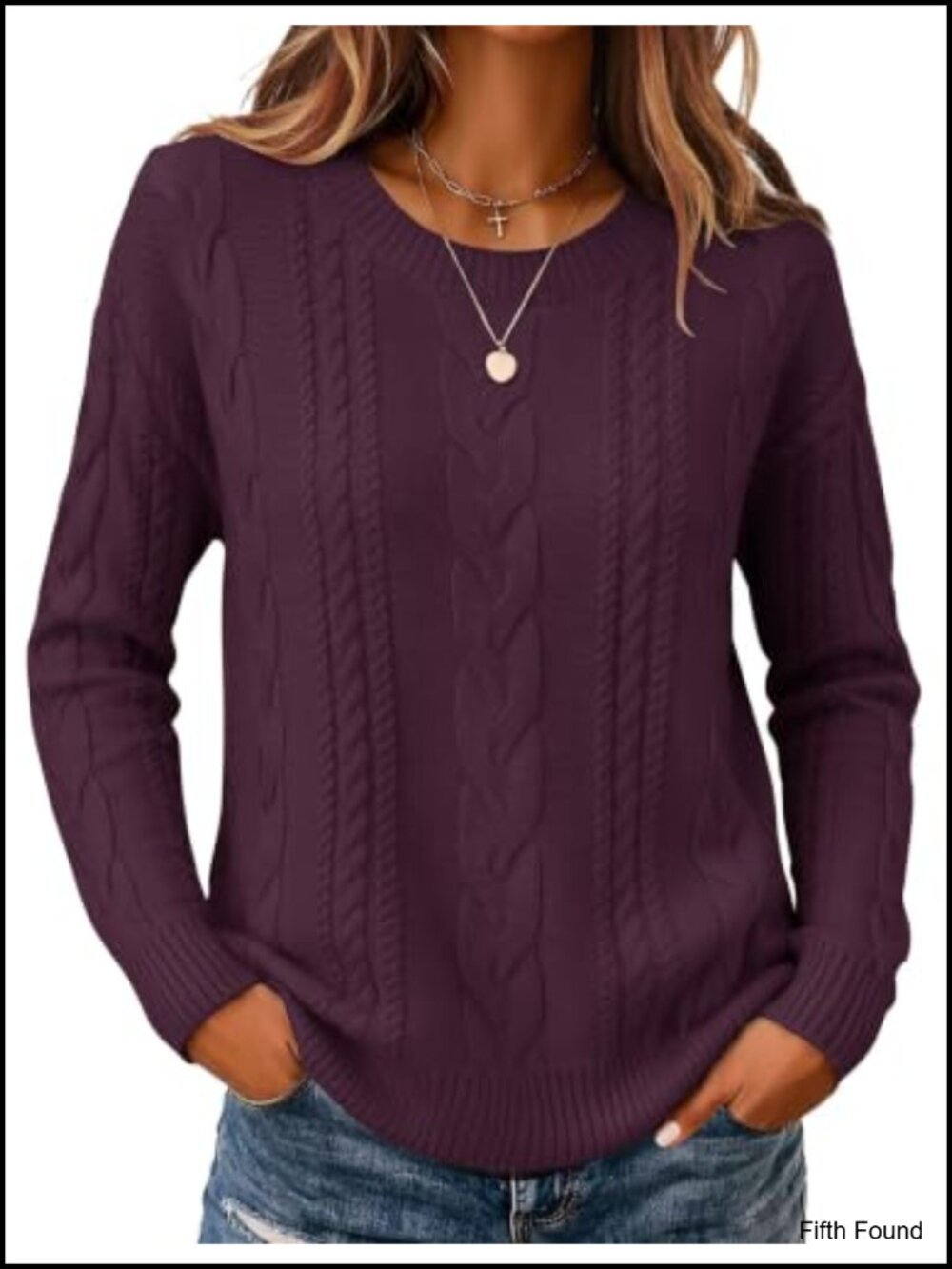 Cable Knit Sweater Women Loose Fit Crew Neck Pullover Fall Winter